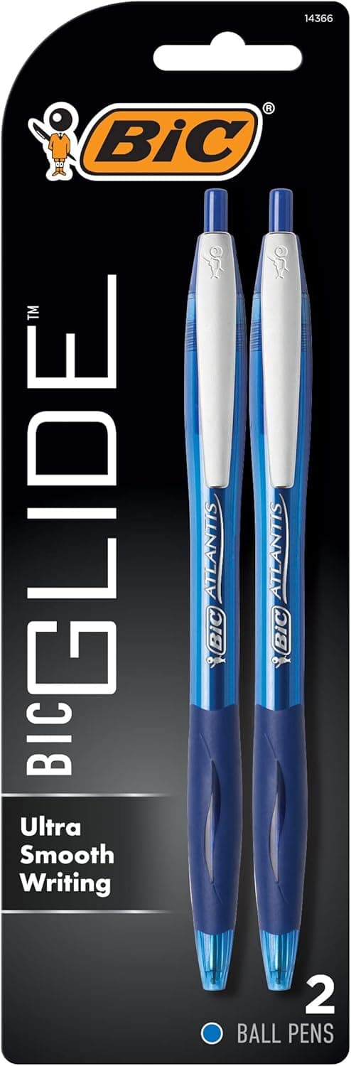BIC Glide Blue Retractable Ballpoint Pens, Medium Point (1.0mm), 2-Count Pack, Ultra Smooth Writing Blue Pens