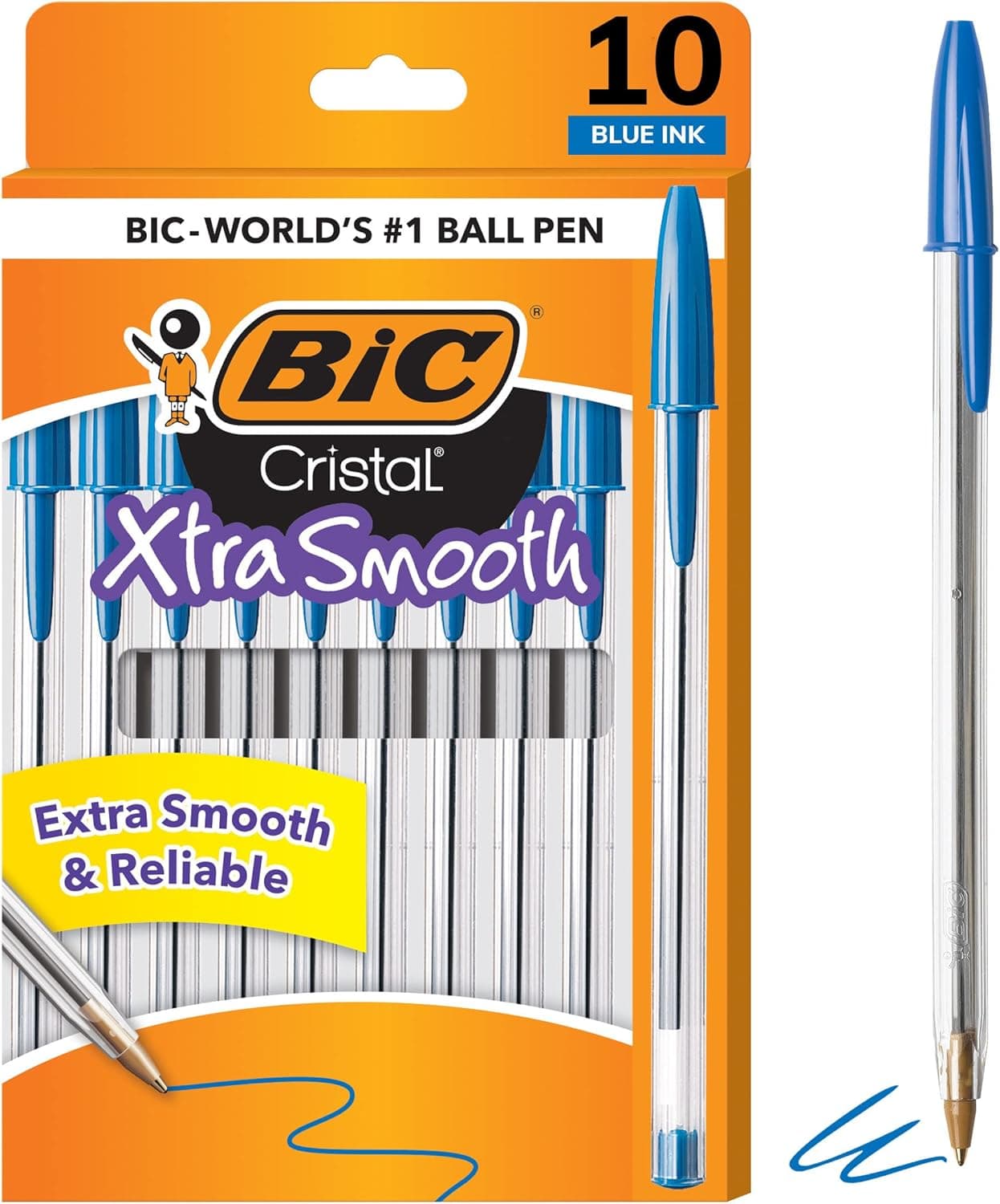 BIC Cristal Xtra Smooth Ballpoint Pen, Medium Point (1.0mm), Blue, 10-Count