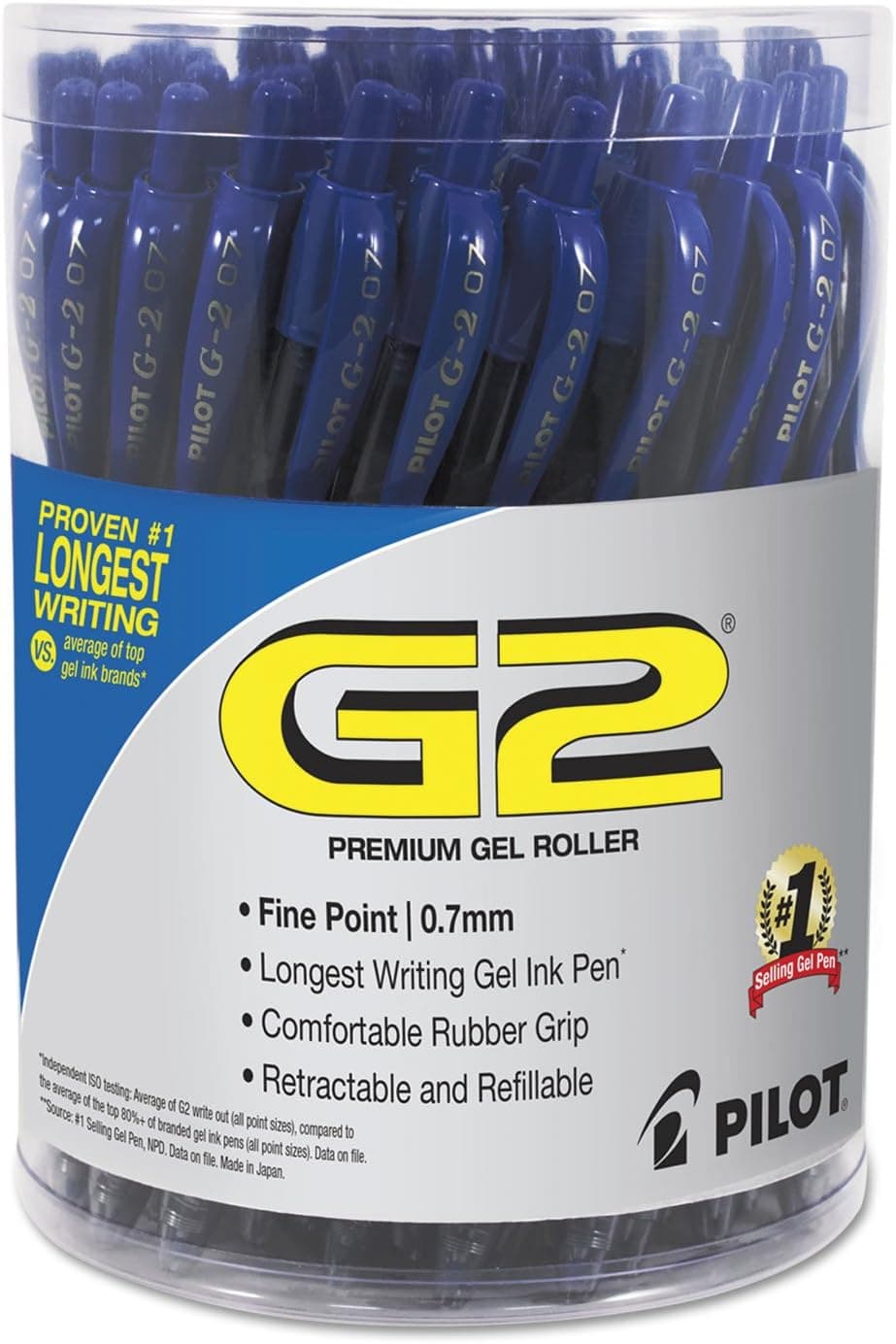 Pilot G2 Premium Gel Pen Convenience Pack, Retractable, Fine 0.7 mm, Blue Ink, Blue Barrel, 36/Pack