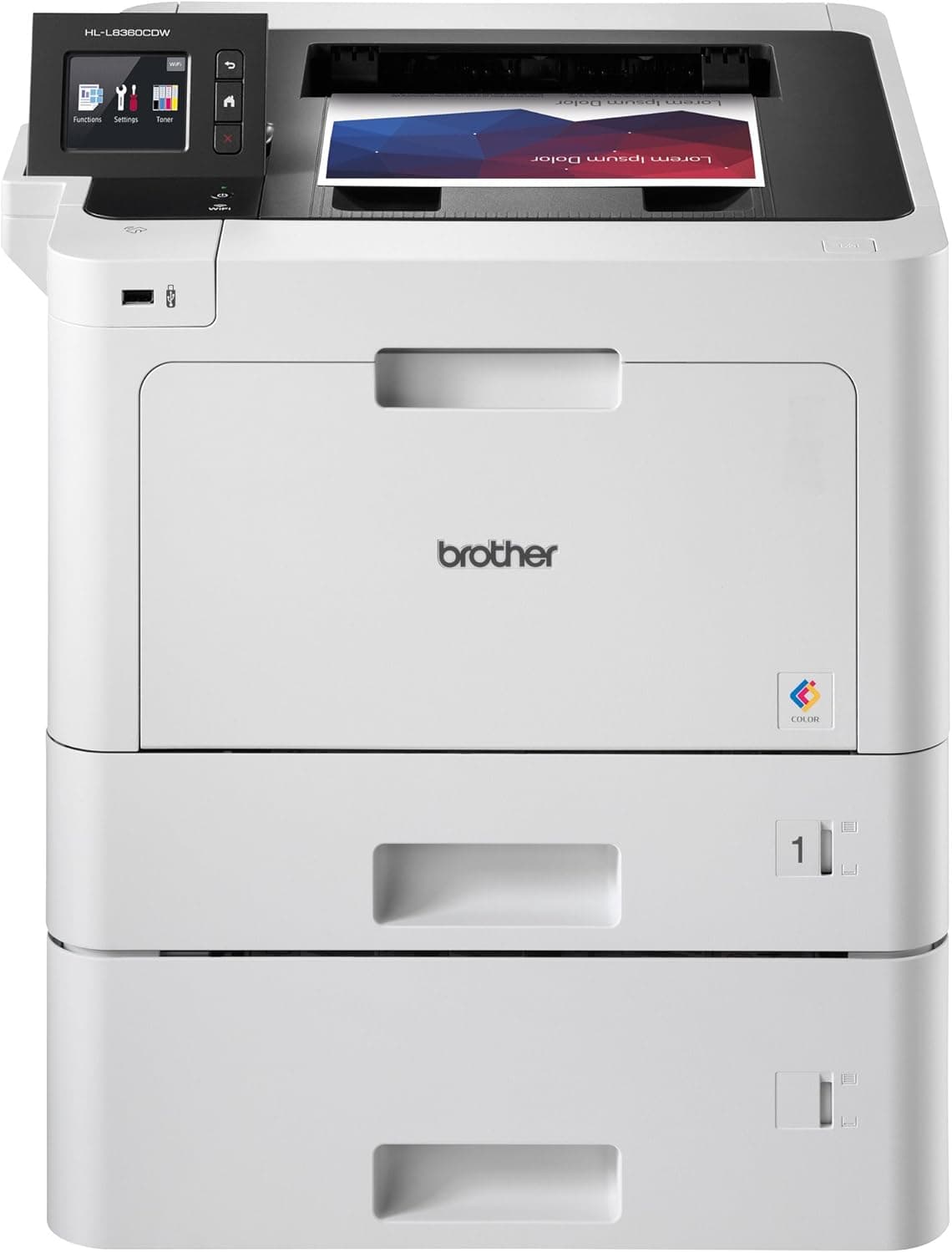 Brother Business Color Laser Printer, HLL8360CDWT, Wireless Networking, Automatic Duplex Printing with Lower Paper Tray,Works with Alexa, White