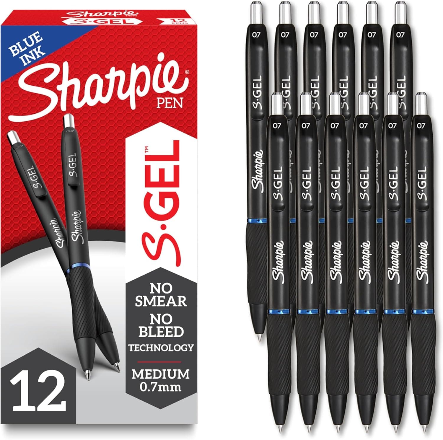 Sharpie S-Gel Pens, Medium Point (0.7mm), Blue Ink, 12 Count - Ideal for Writing, Journaling, Drawing, Coloring, Note-Taking, College Supplies