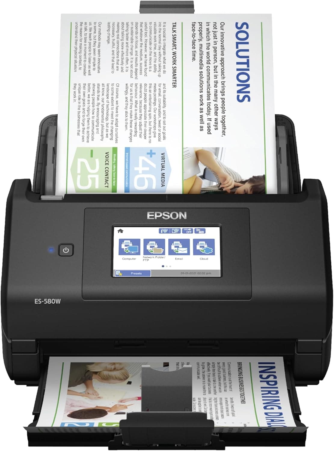 Epson Workforce ES-580W Wireless Color Duplex Tax Receipt & Desktop Document Scanner for PC and Mac with 100-sheet Auto Feeder (ADF), Intuitive 4.3' Touchscreen