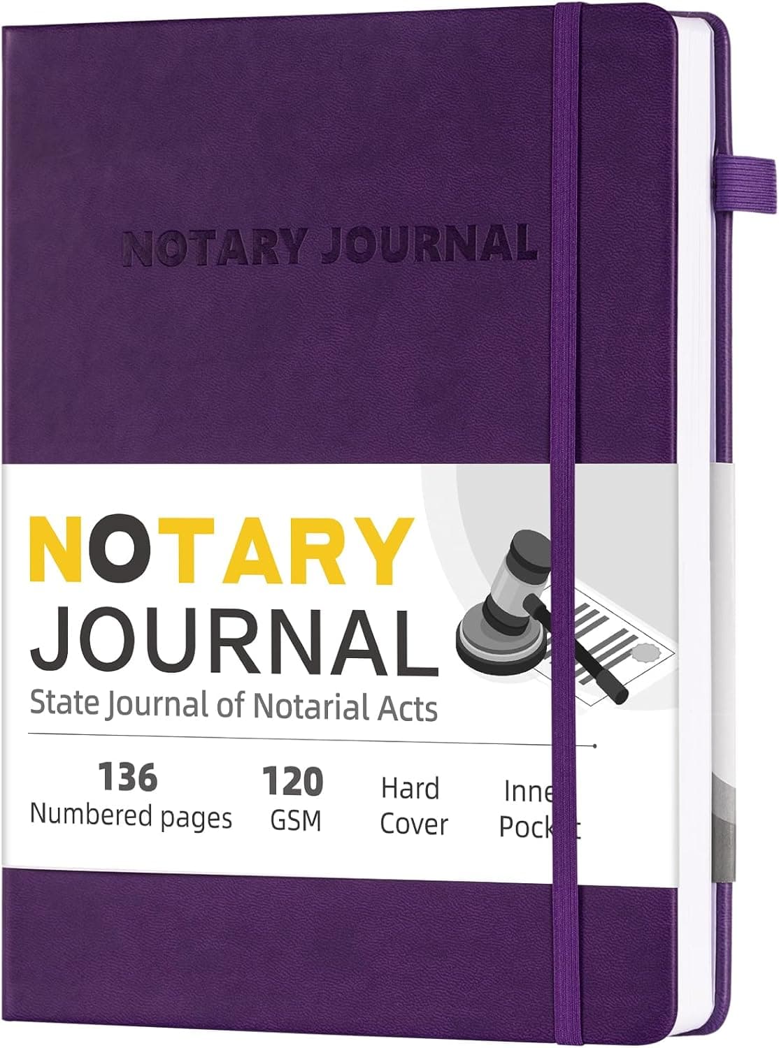 Homlive Notary Journal Log Book, 7”x10 Notary Book, Notary Log Books Notary Public Journal for Notarial Acts, Hardcover Notarial Journal, 120gsm Thick Paper, 136 Numbered Pages, Purple