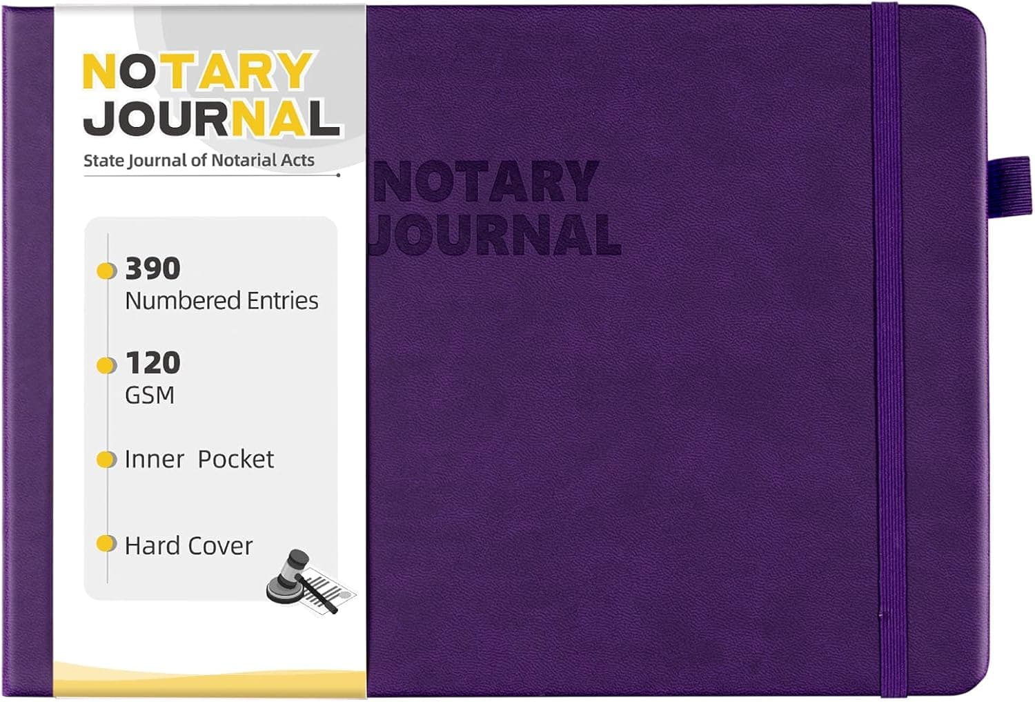 Homlive Notary Journal Log Book, Notary Book with 390 Record Entries, 10"X7" Notary Log Books Notarial Public Journal for Notarial Acts, Hardcover, 120gsm Thick Numbered Pages, Purple