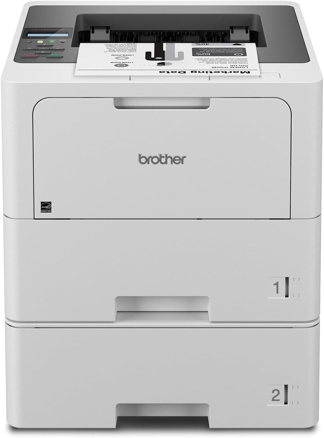 Brother HL-L6210DWT Business Monochrome Laser Printer with Dual Paper Trays, Wireless Networking, Works with Alexa, White