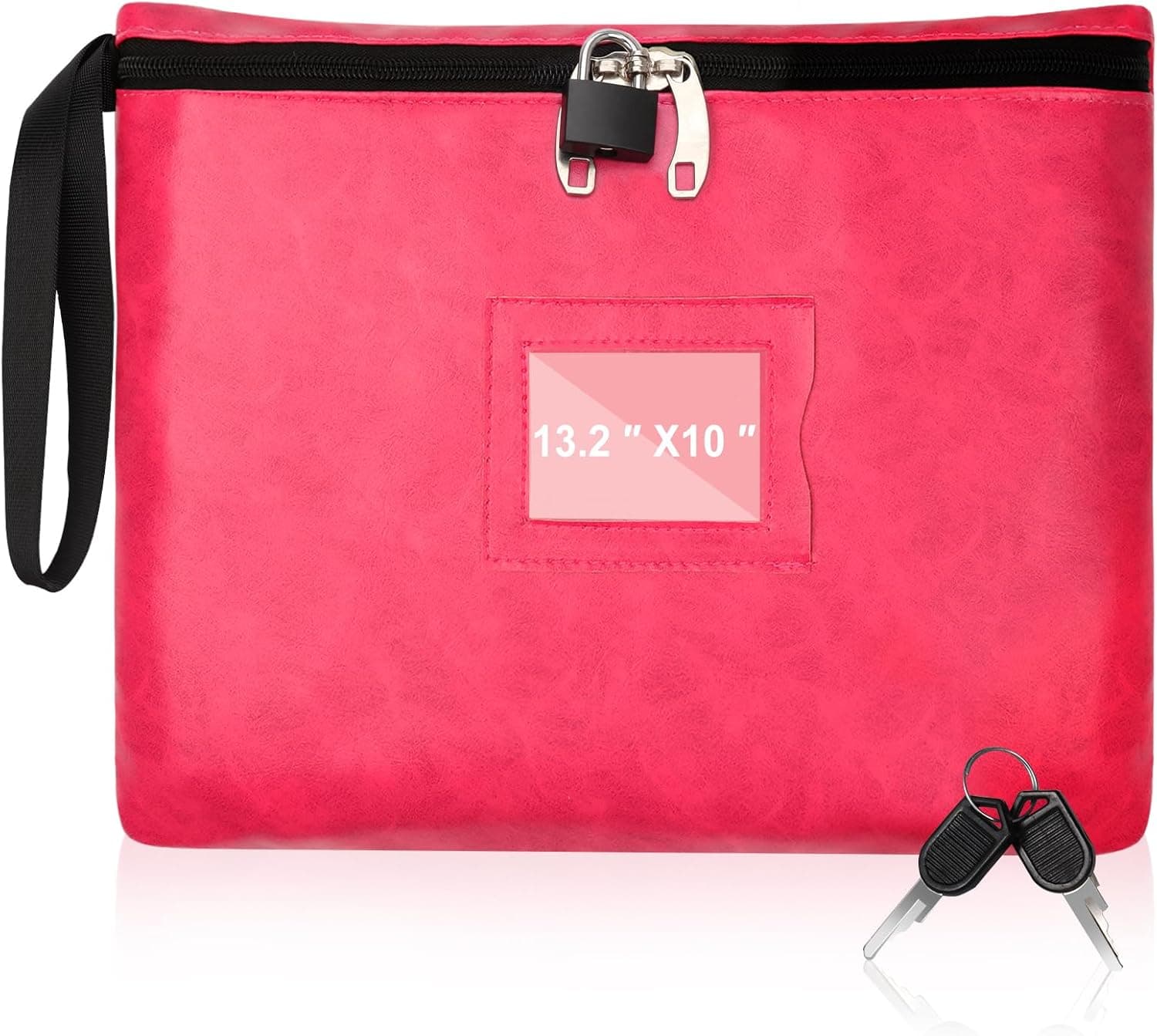 Purple Leather Notary Bag with Lock - 13.2 * 10 Inches, Cash Bag with Zipper and 2 Keys for Document, Passport and Record Book