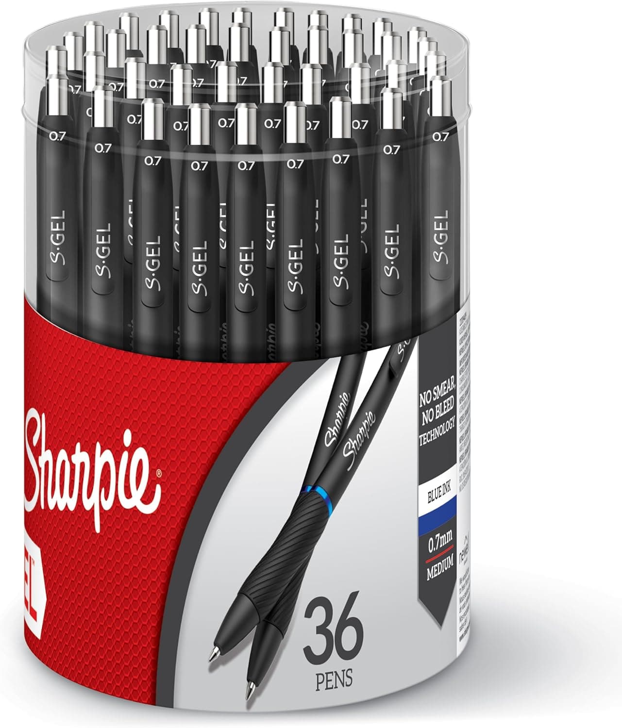 Sharpie S-Gel Pens, Medium Point (0.7mm), Blue Gel Ink, 36 Count - Writing, Note-Taking, Office Supplies, No Smear, No Bleed