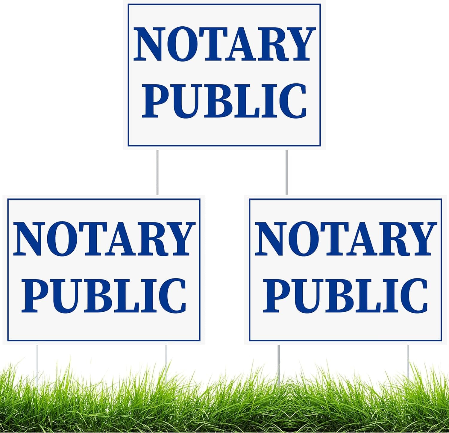 Geelin 3pcs Notary Public Yard Sign 12 × 16 Inch Double Sided Weatherproof Blue and White, Plastic Sign with Metal Stake for Notary Agencies, Government Service Centers, or Court Ancillary Facilities
