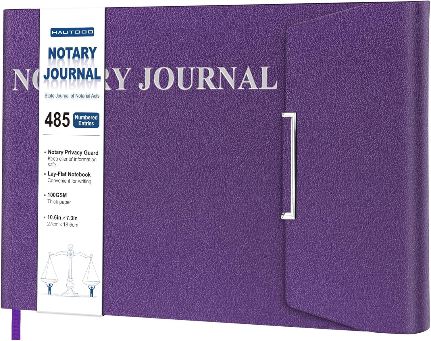 HAUTOCO Notary Journal Log Book Hardcover Notary Book with 485 Record Entries, 200 Numbered Pages, Privacy Guard, 10.6'' X 7.3'' Horizontal Public Journal Record Book for Notarial Acts, Purple