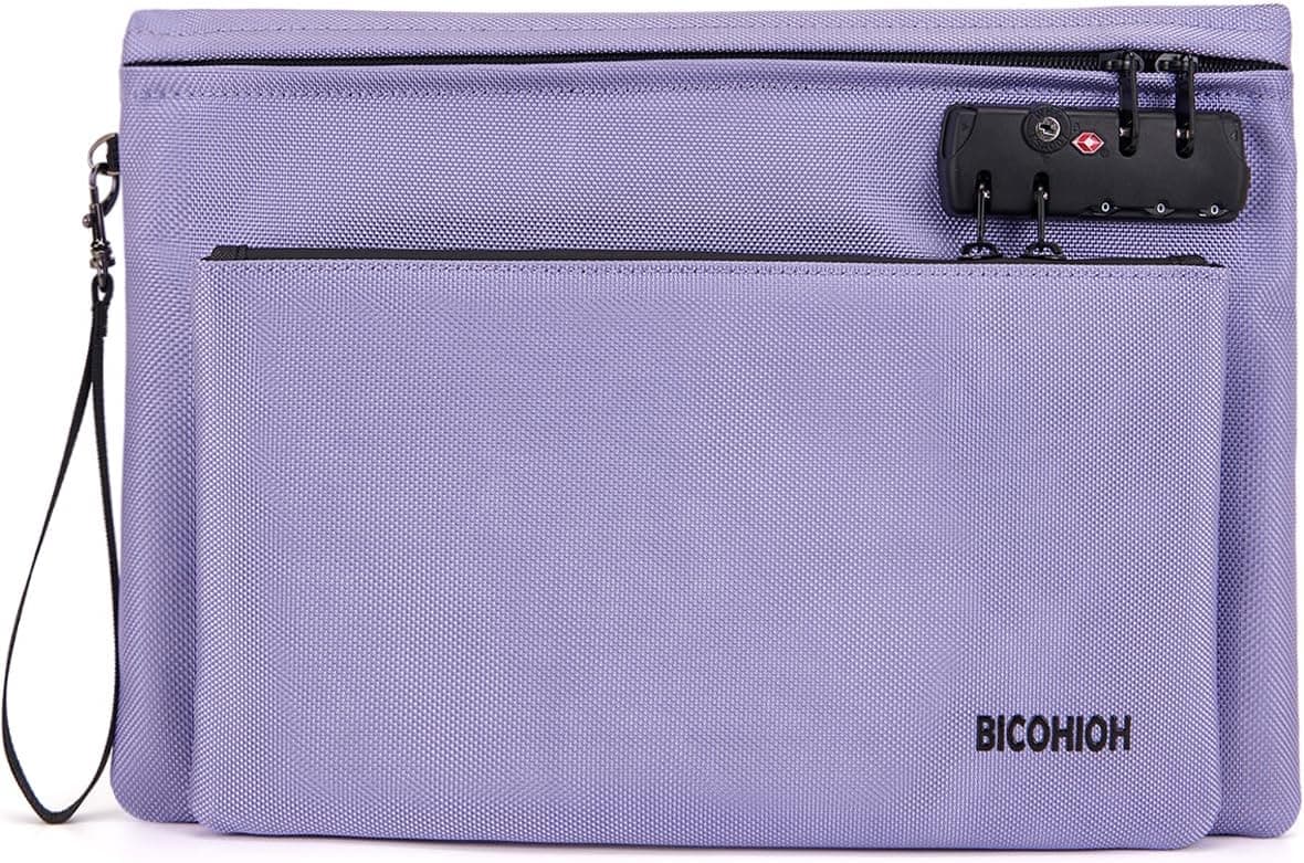 Notary Bag with Lock, Double layer Cash Bag, Notary Supplies, Valuable Storage Bag,Lock Bag travel safe (Purple)