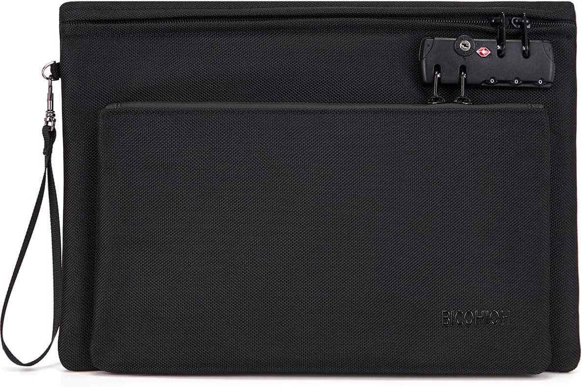 Notary Bag with Lock, Double layer Cash Bag, Notary Supplies, Valuable Storage Bag,Lock Bag travel safe (Black)