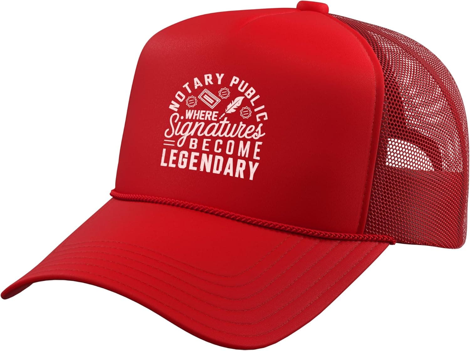 Notary Public Where Signatures Become Legendary Notary Trucker Hat with Adjustable Mesh Back, Red