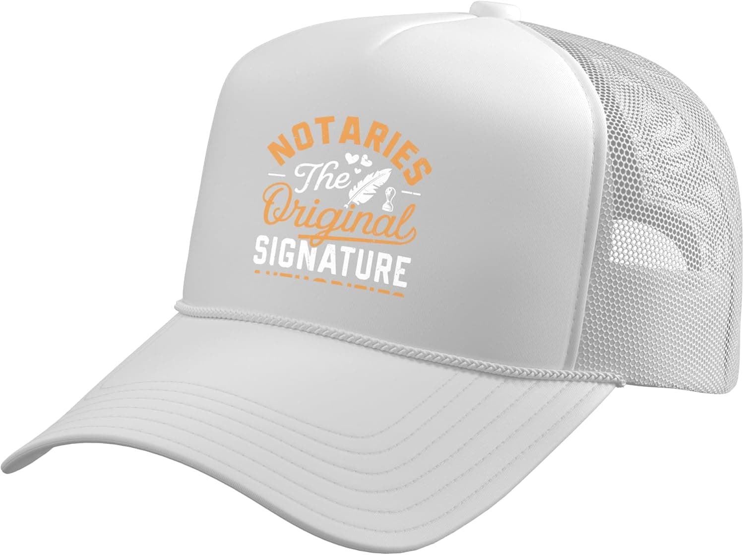 Notaries The Original Signature Authorities Notary Trucker Hat with Adjustable Mesh Back, White